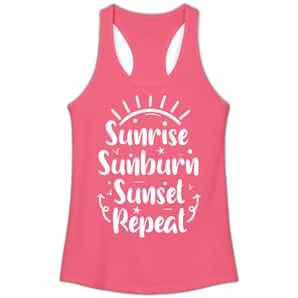Sunrise Sunburn Sunset Repeat Ladies Tank Top in Hot Pink
