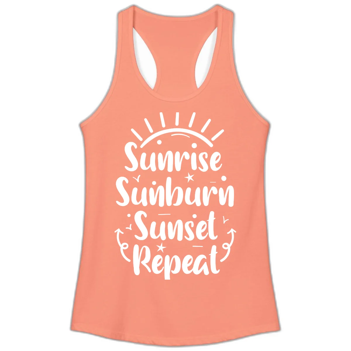 Sunrise Sunburn Sunset Repeat Ladies Tank Top in Solid Light Orange