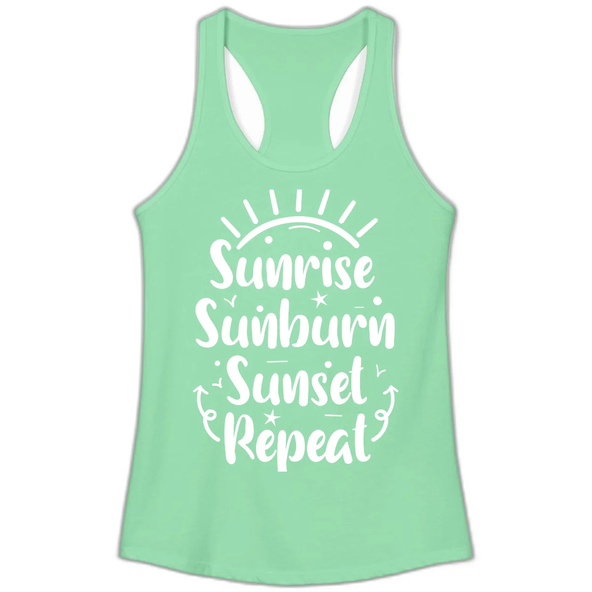 Sunrise Sunburn Sunset Repeat Ladies Tank Top in Solid Mint
