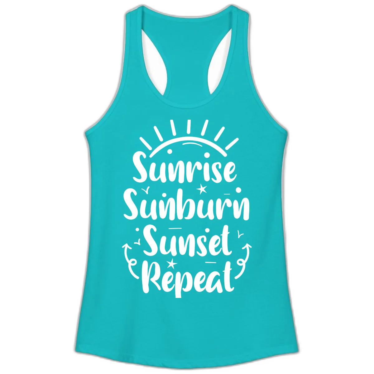 Sunrise Sunburn Sunset Repeat Ladies Tank Top in Tahiti Blue