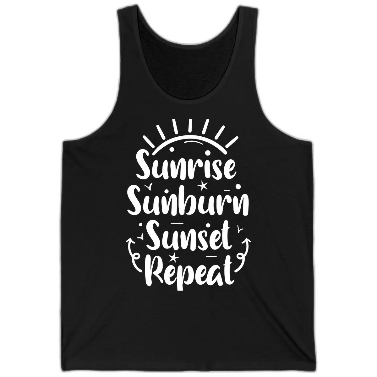 Sunrise Sunburn Sunset Repeat Tank Top in Black