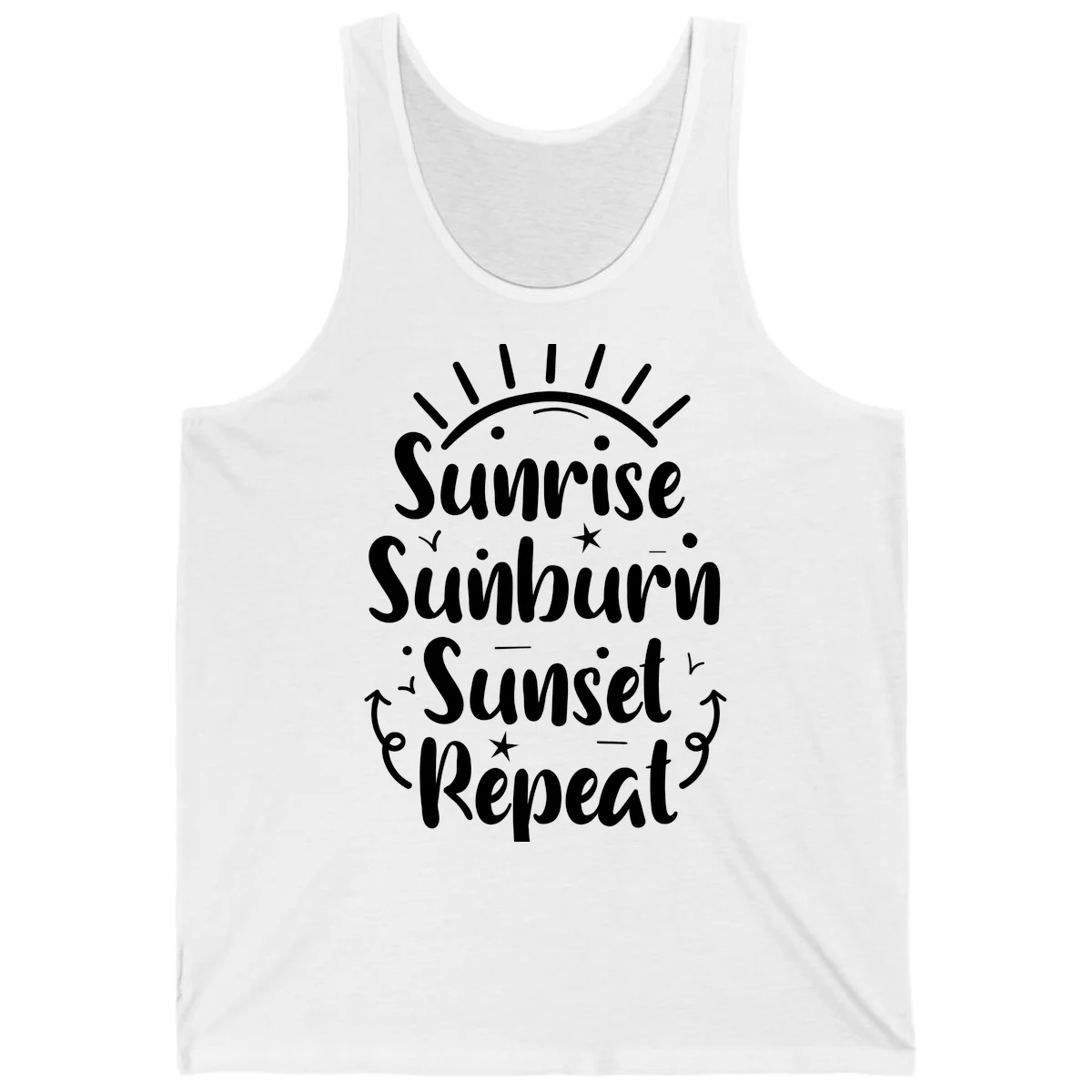 Sunrise Sunburn Sunset Repeat Tank Top in White