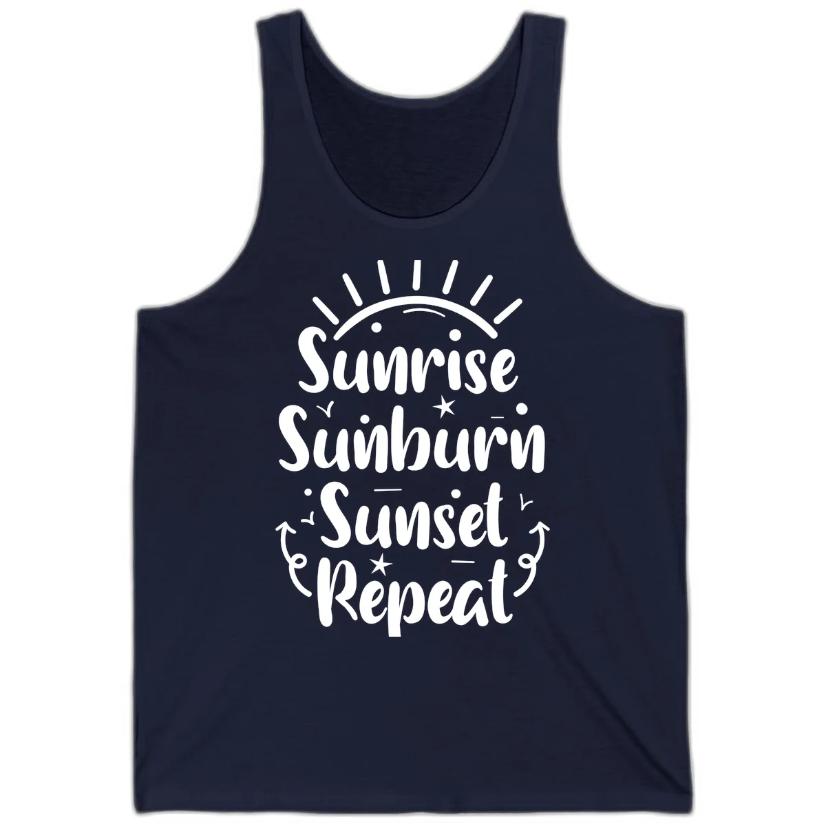 Sunrise Sunburn Sunset Repeat Tank Top in Navy