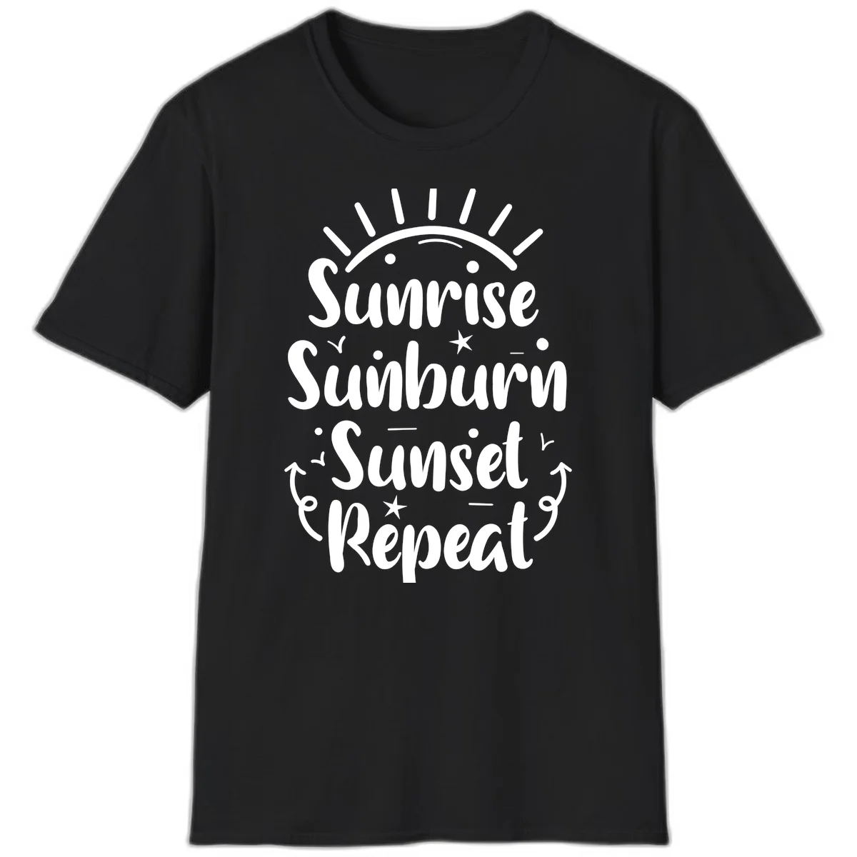 Sunrise Sunburn Sunset Repeat T-Shirt in Black