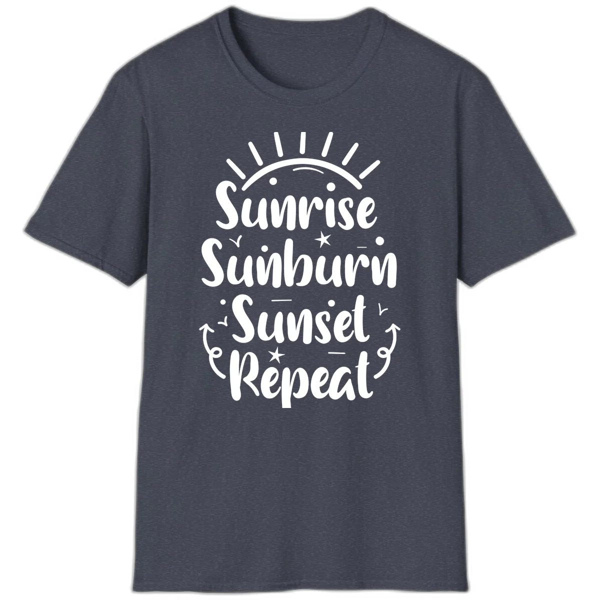 Sunrise Sunburn Sunset Repeat T-Shirt in Heather Navy