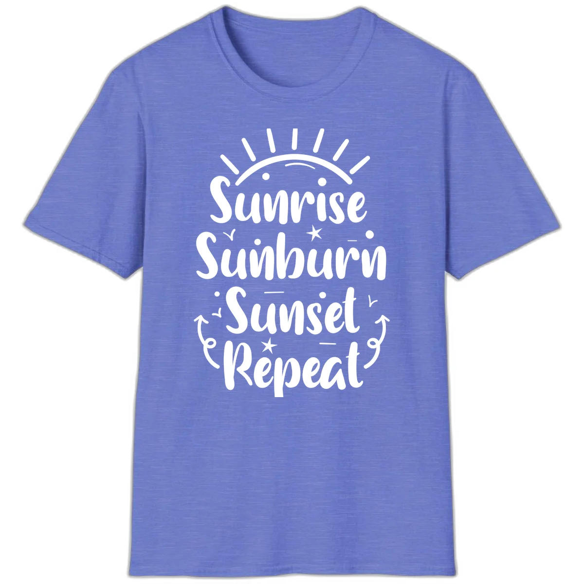 Sunrise Sunburn Sunset Repeat T-Shirt in Heather Royal