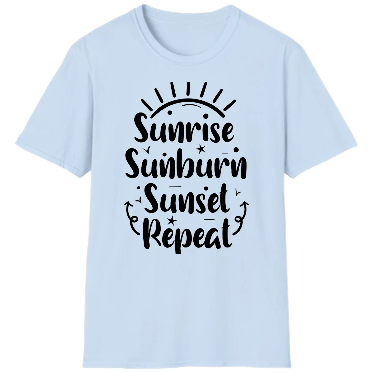 Sunrise Sunburn Sunset Repeat T-Shirt in Light Blue
