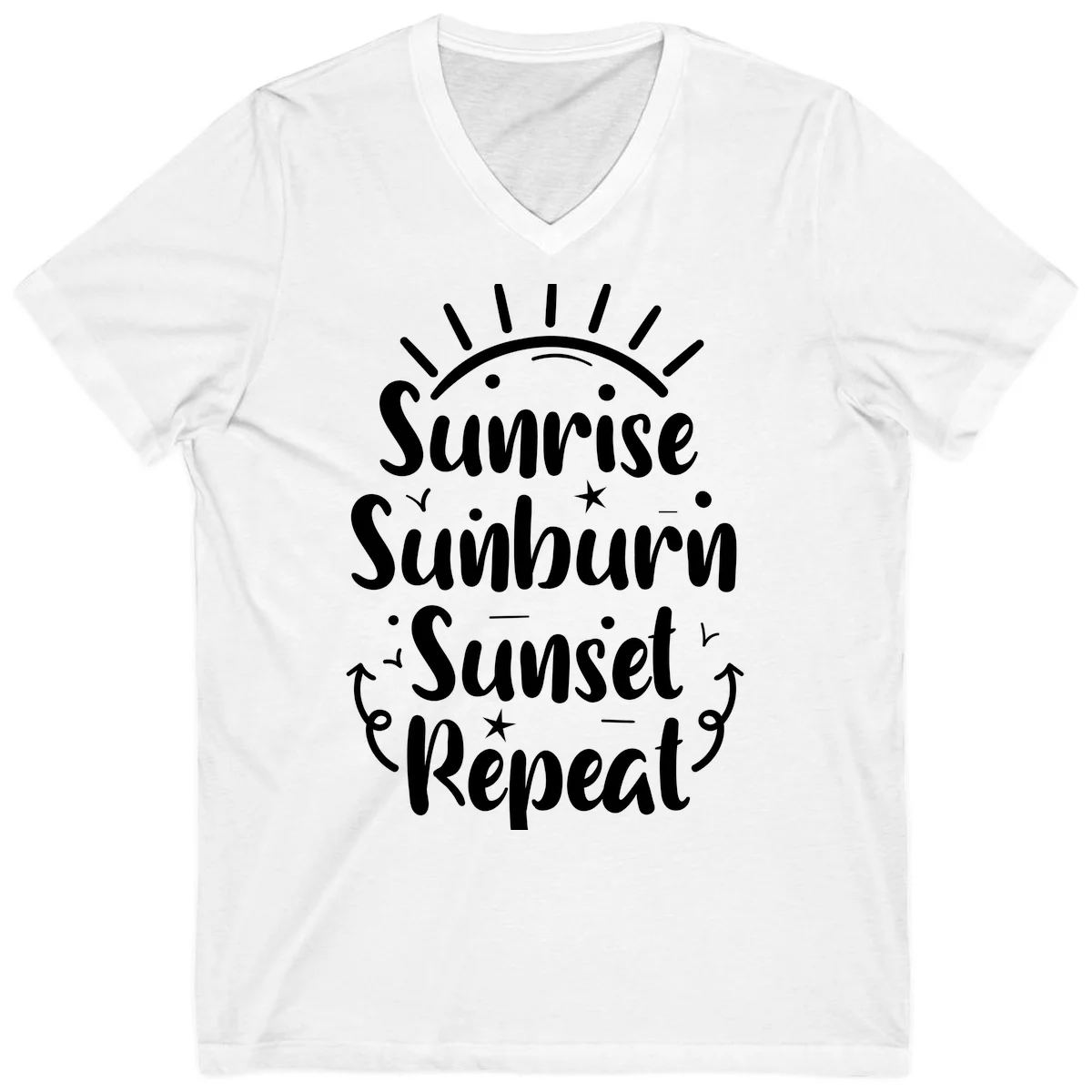 Sunrise Sunburn Sunset Repeat V-Neck T-Shirt in White
