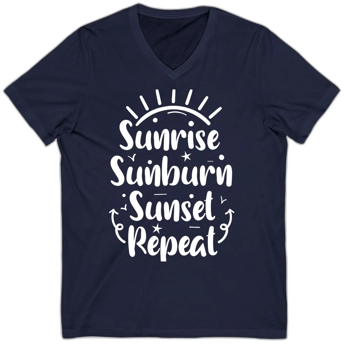 Sunrise Sunburn Sunset Repeat V-Neck T-Shirt in Navy