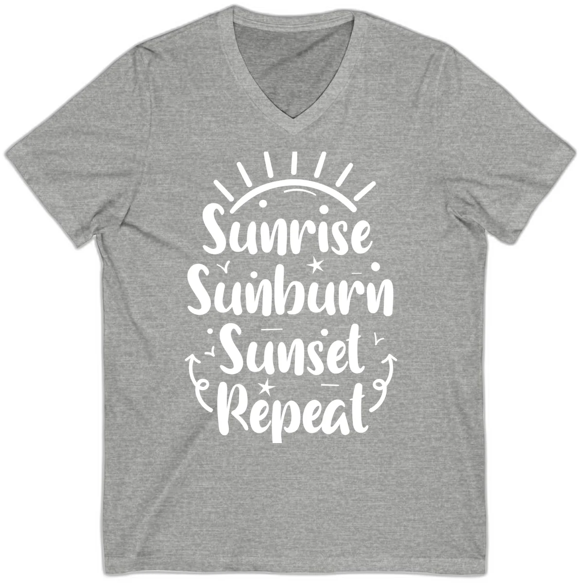 Sunrise Sunburn Sunset Repeat V-Neck T-Shirt in Athletic Heather
