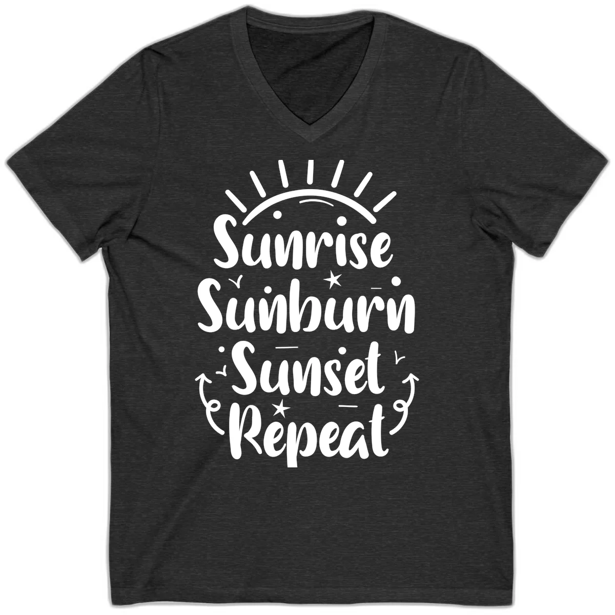 Sunrise Sunburn Sunset Repeat V-Neck T-Shirt in Dark Grey Heather