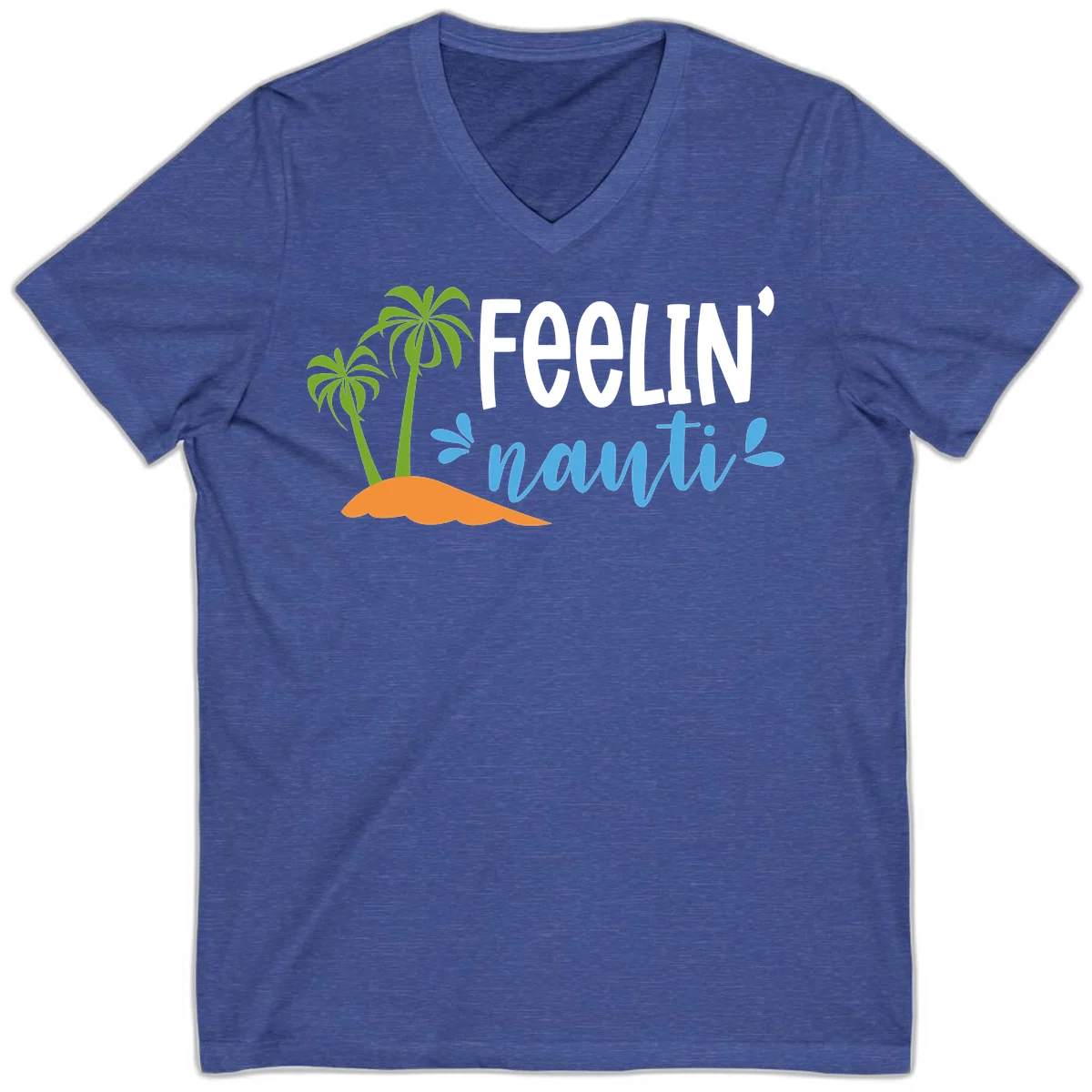 Feelin' Nauty Cruise Vibes V-Neck in Heather True Royal