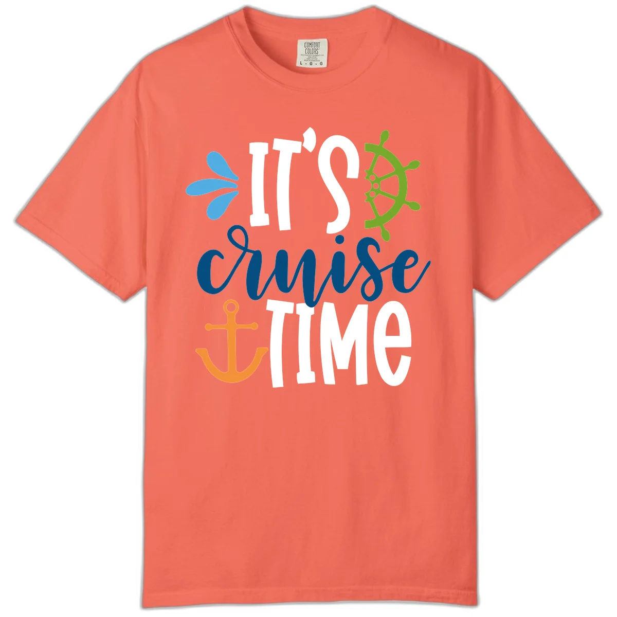 It's Cruise Time Nautical Comfort Color T-Shirt in Bright Salmon