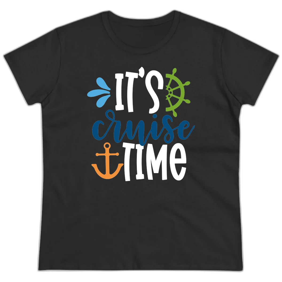 It's Cruise Time Nautical Ladies Tee in Black