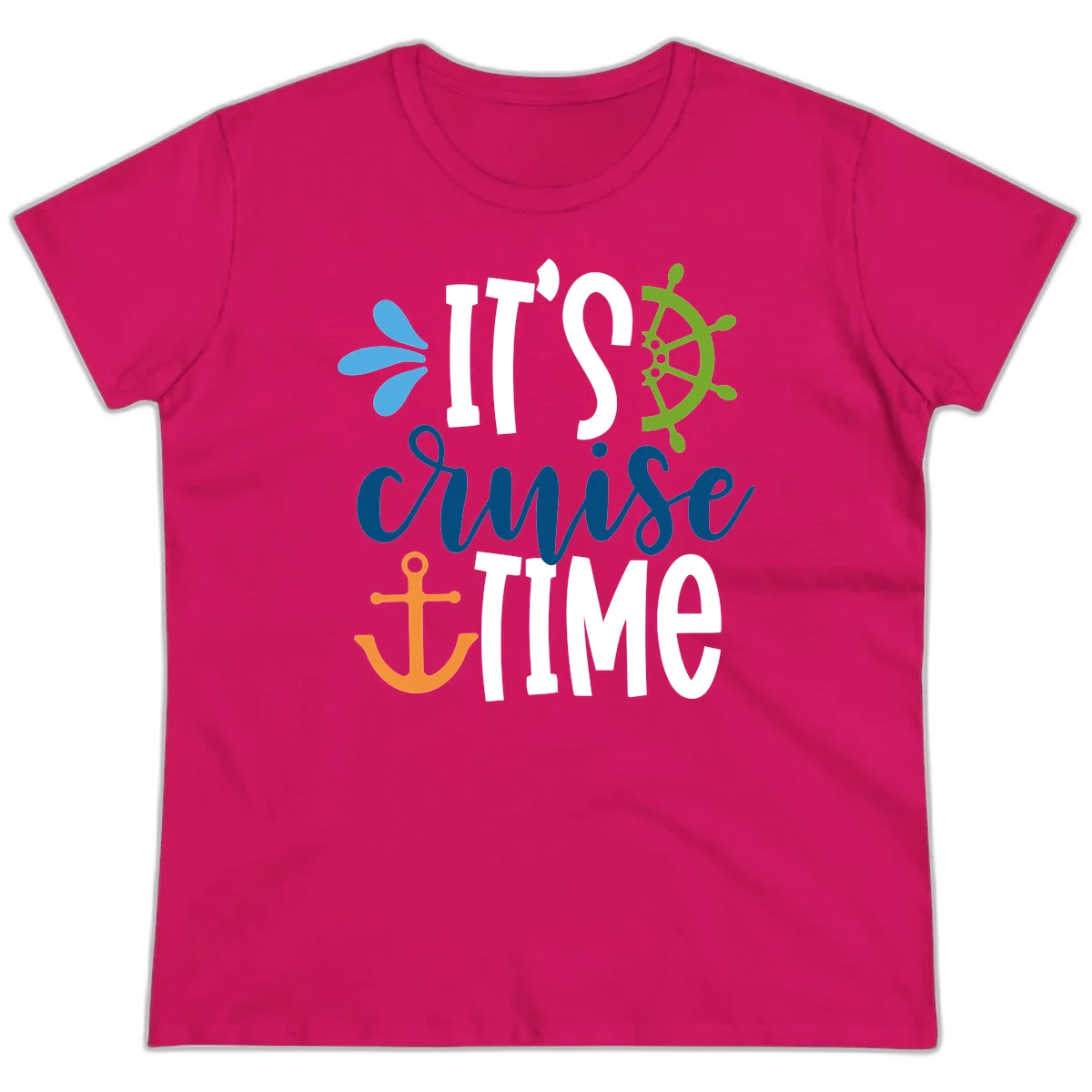 It's Cruise Time Nautical Ladies Tee in Heliconia