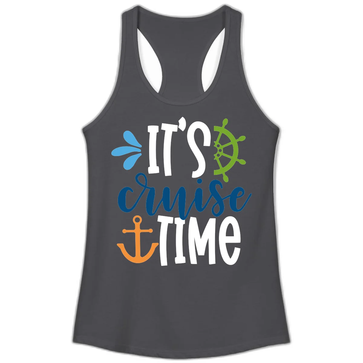 It's Cruise Time Nautical Ladies Tank in Solid Dark Gray