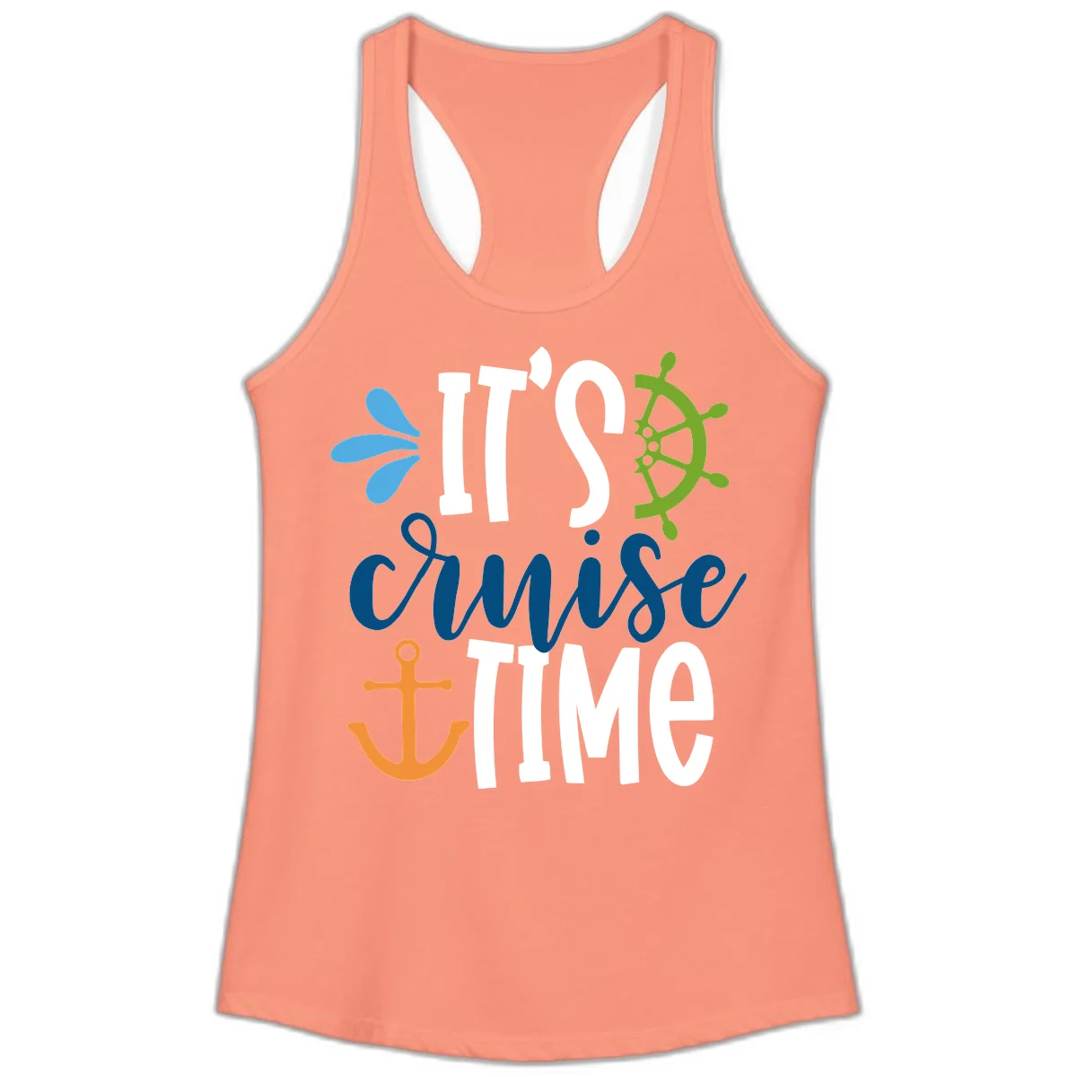 It's Cruise Time Nautical Ladies Tank in Solid Light Orange