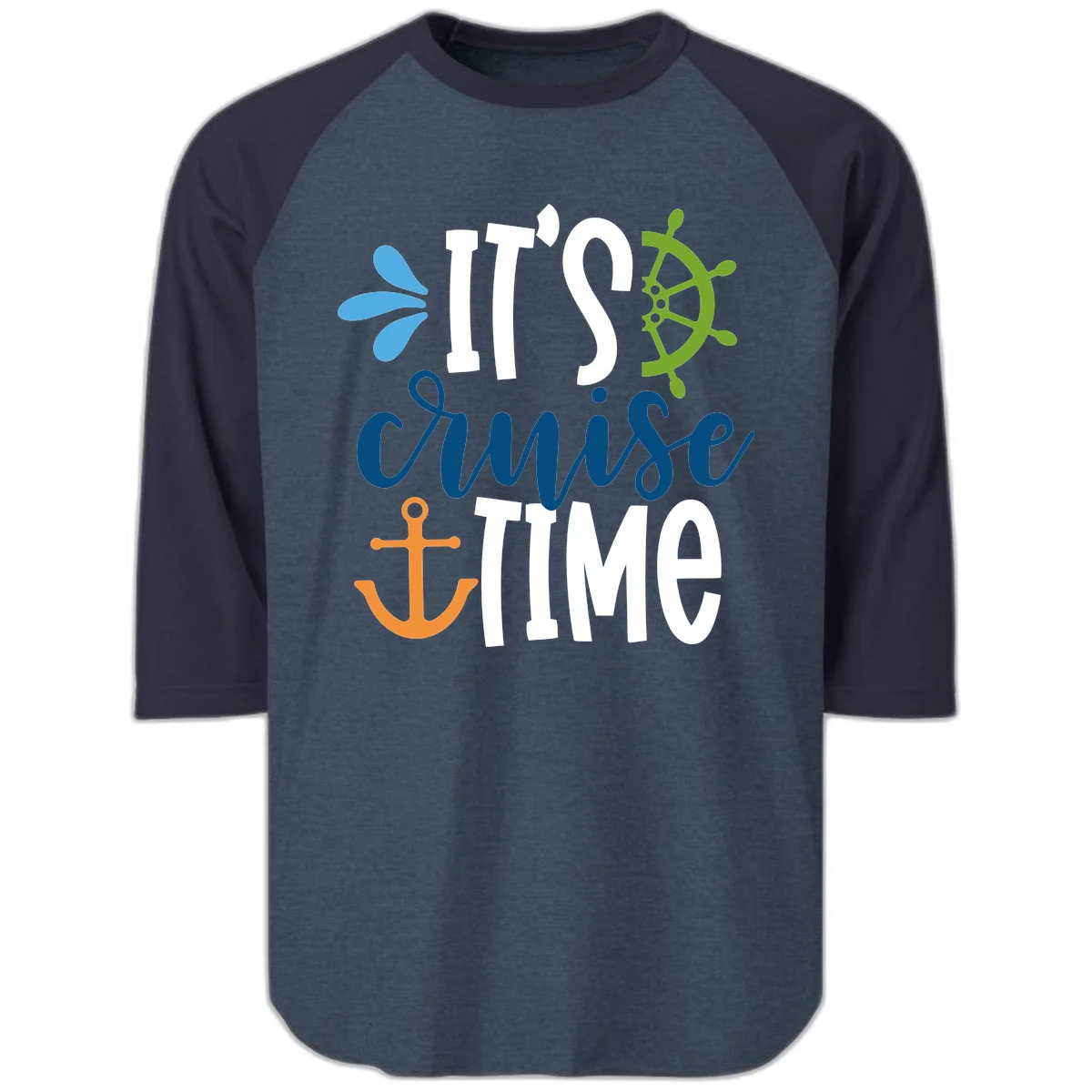 It's Cruise Time Nautical Raglan 3/4 in Heather Denim Navy
