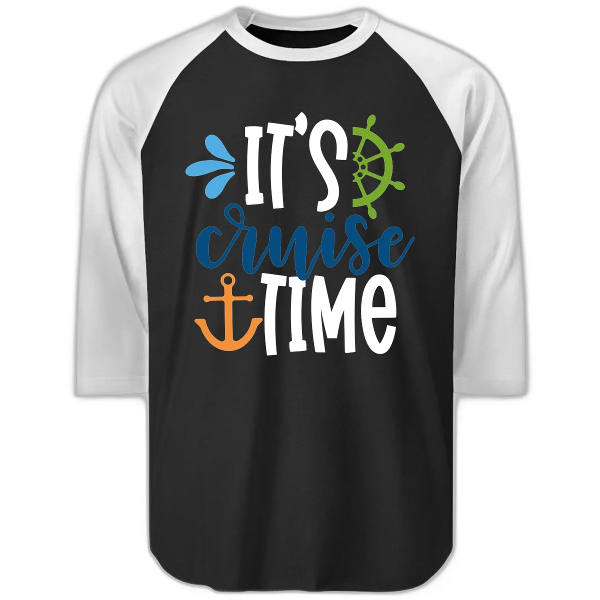 It's Cruise Time Nautical Raglan 3/4 in Black White
