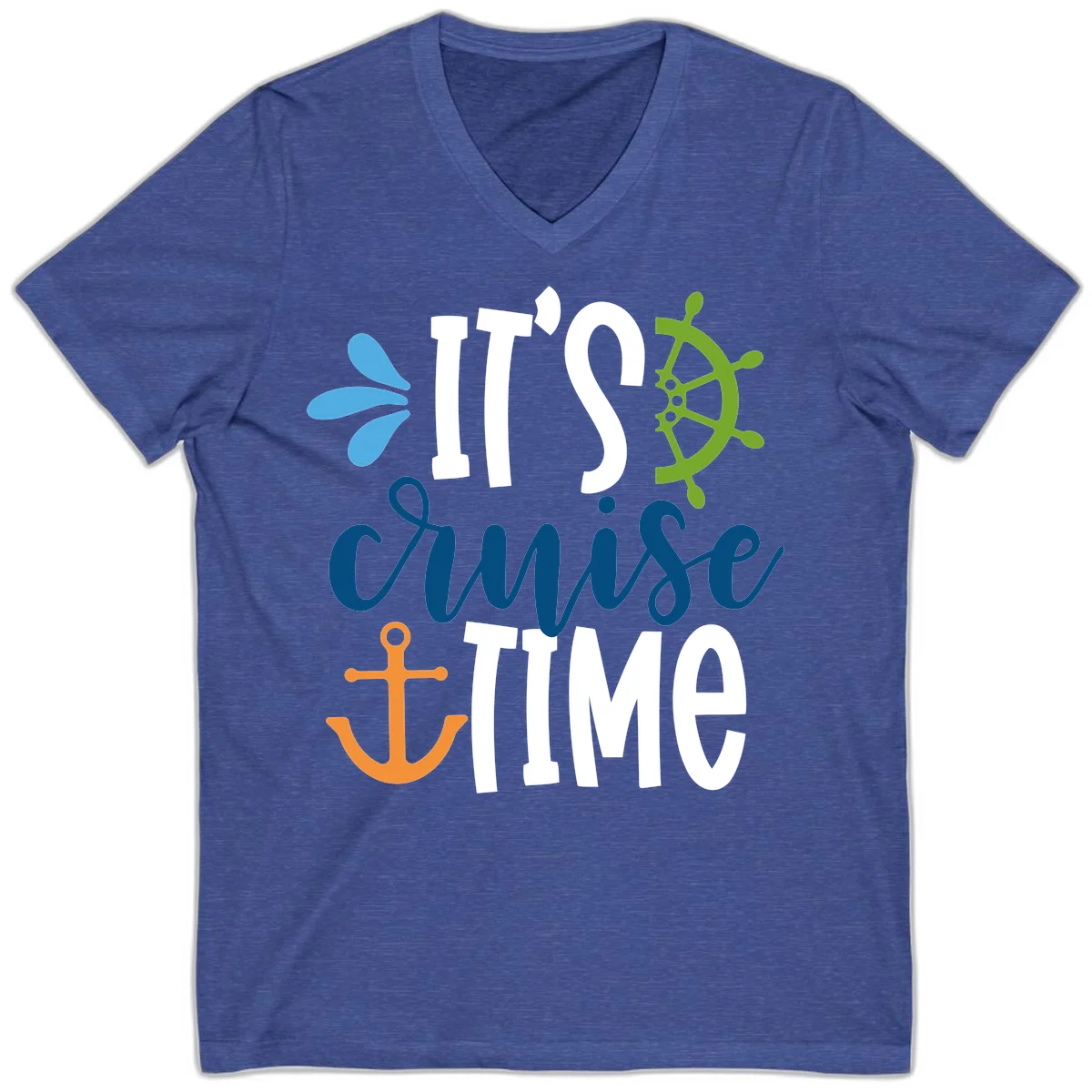 It's Cruise Time Nautical V-Neck in Heather True Royal