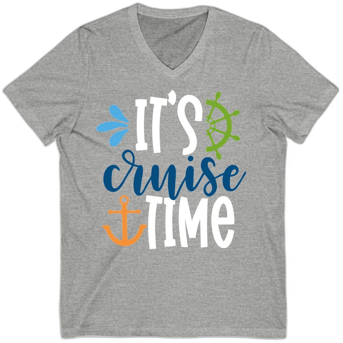 It's Cruise Time Nautical V-Neck in Athletic Heather