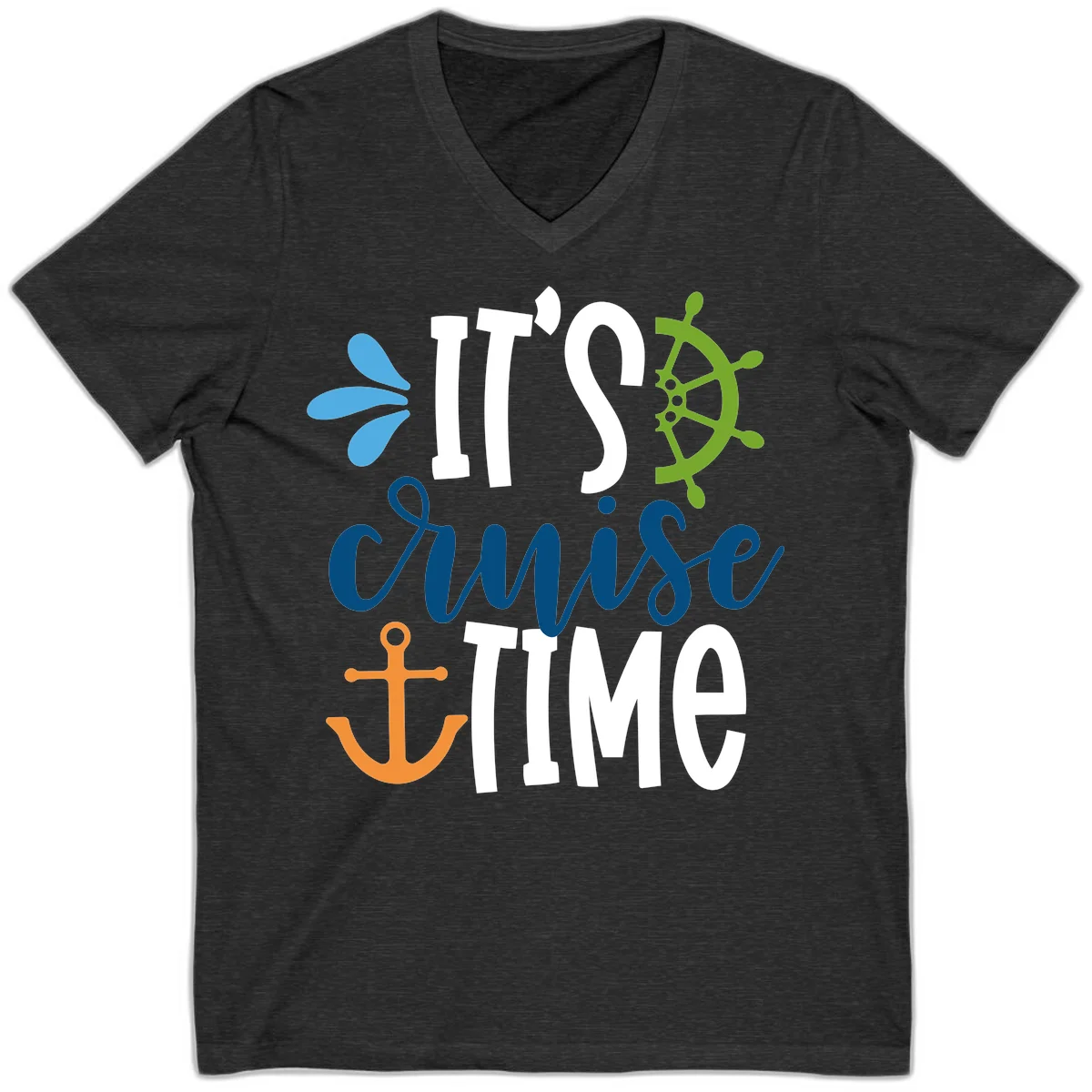 It's Cruise Time Nautical V-Neck in Dark Grey Heather