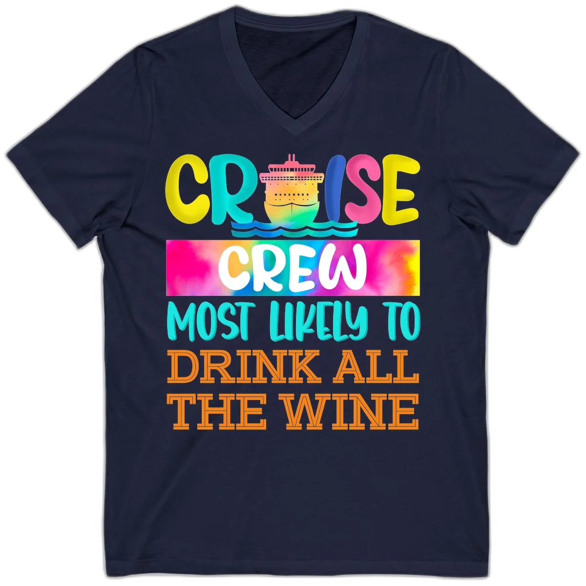 Cruise Crew Most Likely To Drink At The Wine V-Neck in Navy