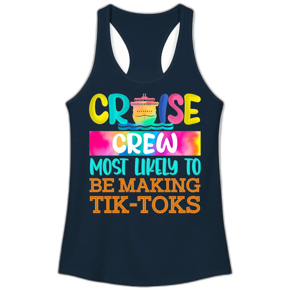 Cruise Crew Most Likely To Make TikToks Ladies Tank in Solid Midnight Navy