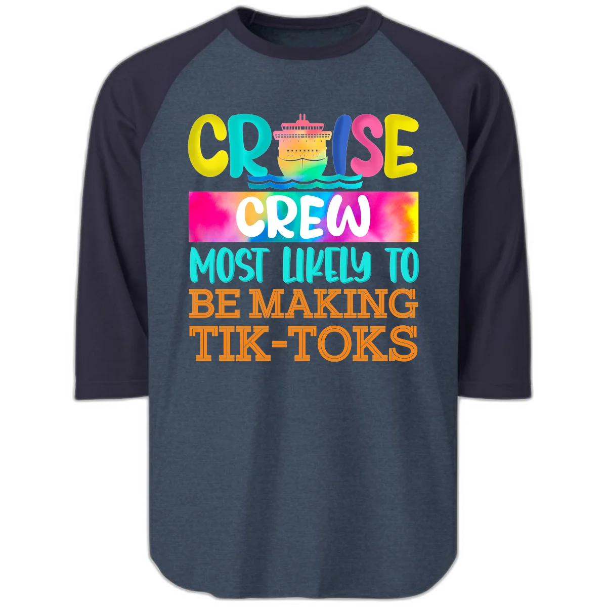 Cruise Crew Most Likely To Make TikToks Raglan 3/4 in Heather Denim Navy