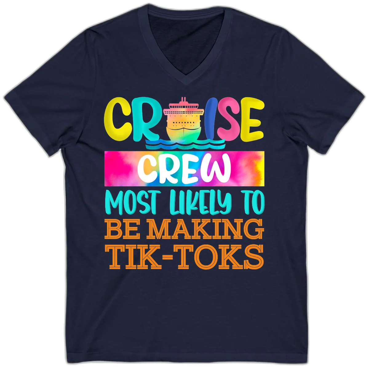 Cruise Crew Most Likely To Make TikToks V-Neck in Navy