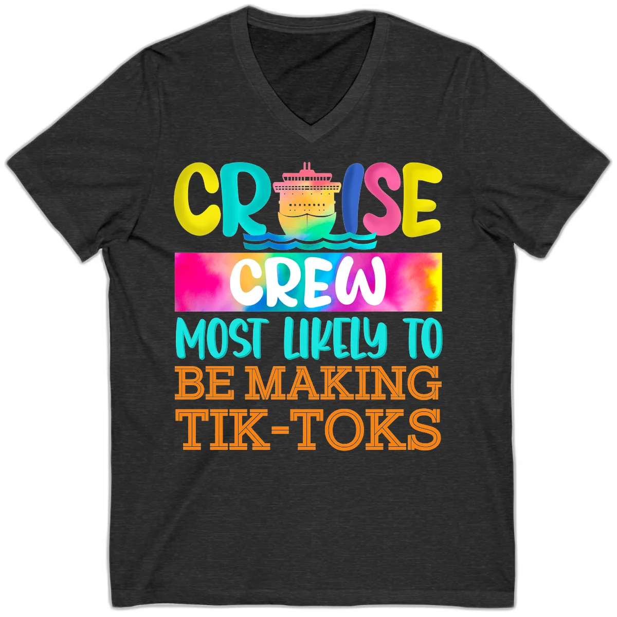 Cruise Crew Most Likely To Make TikToks V-Neck in Dark Grey Heather