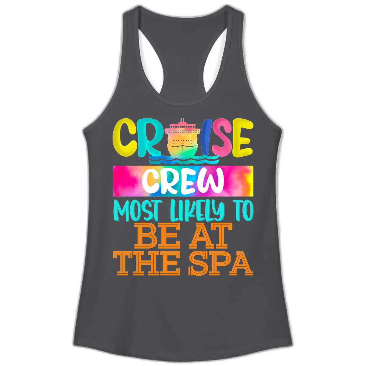 Cruise Crew Most Likely To Beat The Spa Ladies Tank in Solid Dark Gray