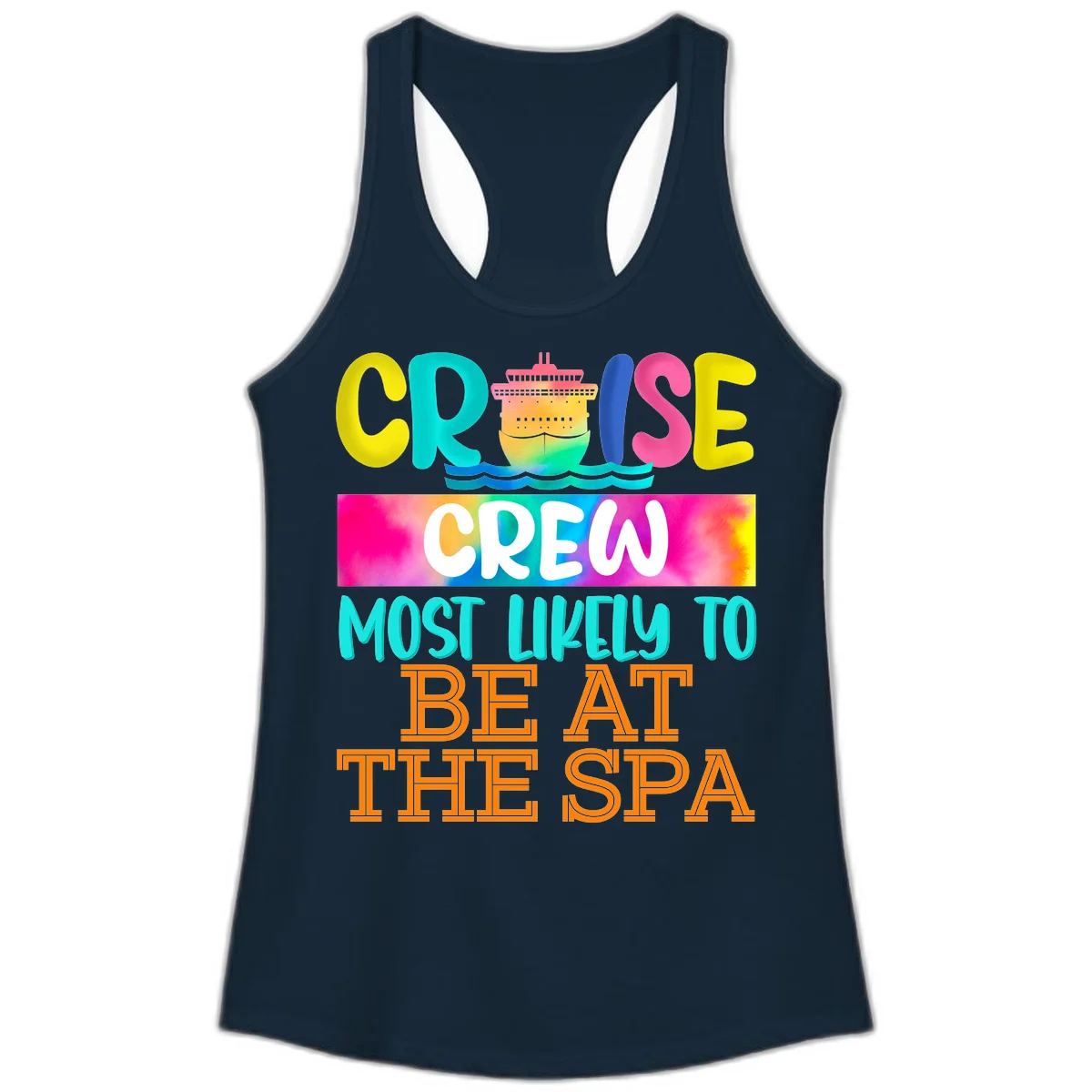 Cruise Crew Most Likely To Beat The Spa Ladies Tank in Solid Midnight Navy