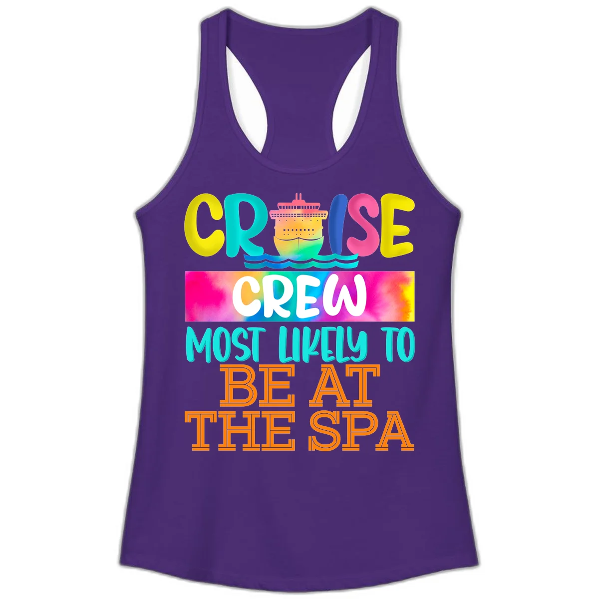 Cruise Crew Most Likely To Beat The Spa Ladies Tank in Solid Purple Rush