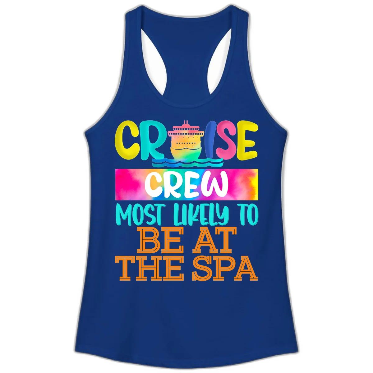 Cruise Crew Most Likely To Beat The Spa Ladies Tank in Solid Royal