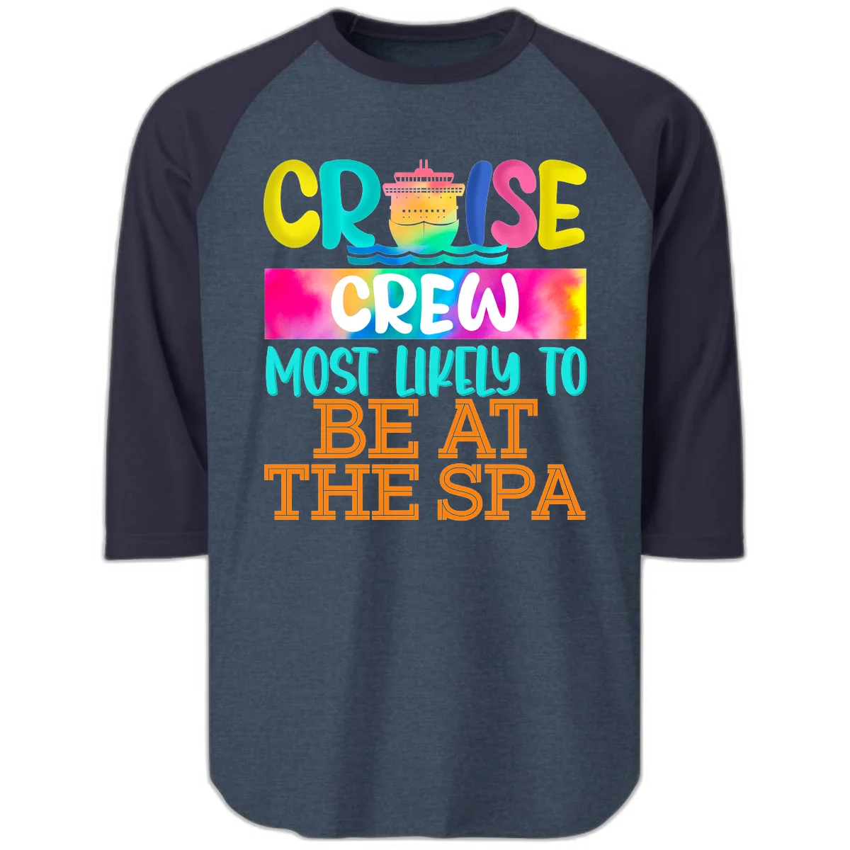 Cruise Crew Most Likely To Beat The Spa Raglan 3/4 in Heather Denim Navy