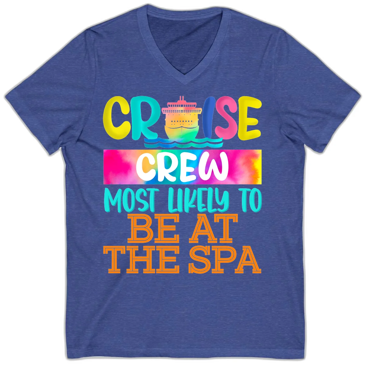 Cruise Crew Most Likely To Beat The Spa V-Neck in Heather True Royal