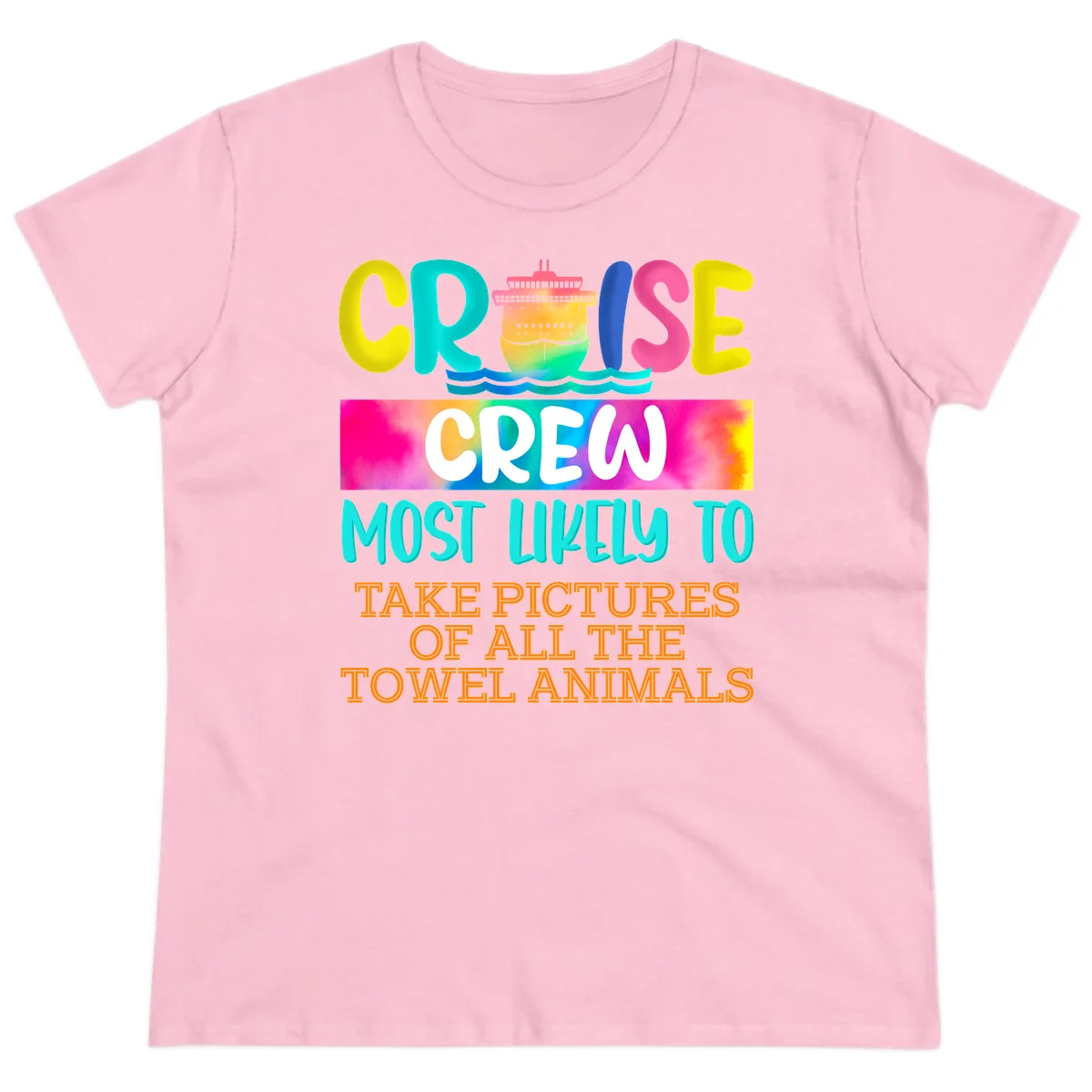 Cruise Crew Most Likely To Take Pictures Ladies Tee in Light Pink
