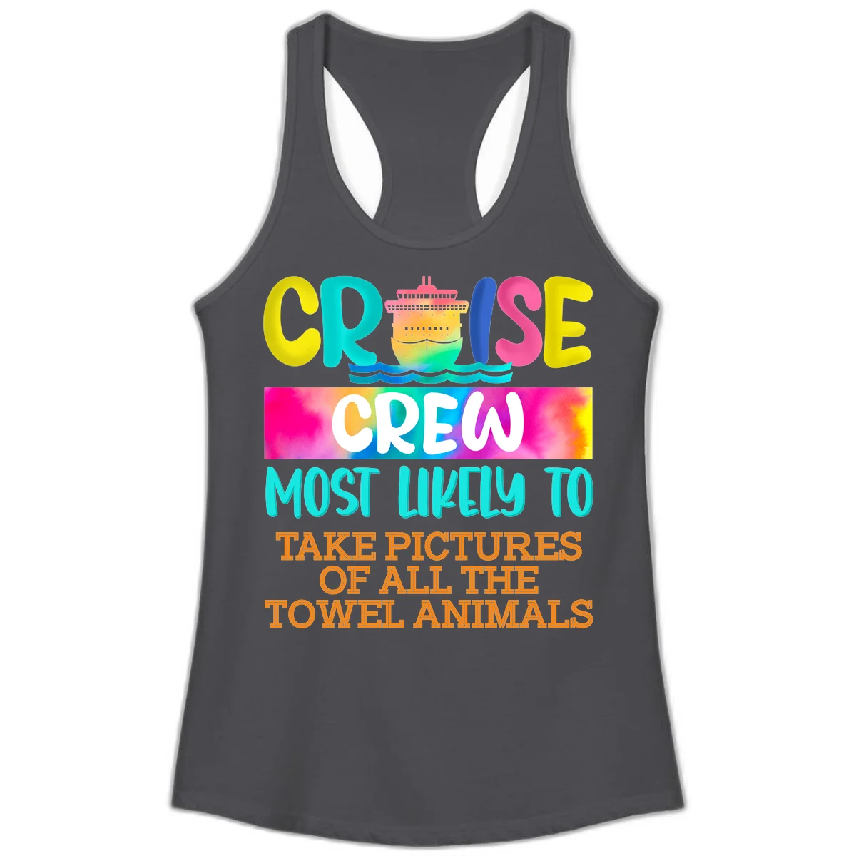 Cruise Crew Most Likely To Take Pictures Ladies Tank in Solid Dark Gray