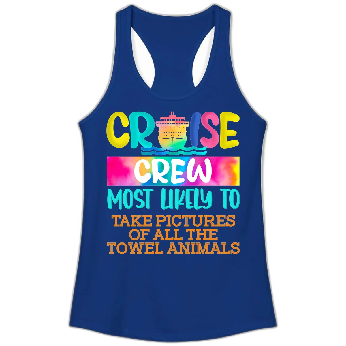 Cruise Crew Most Likely To Take Pictures Ladies Tank in Solid Royal