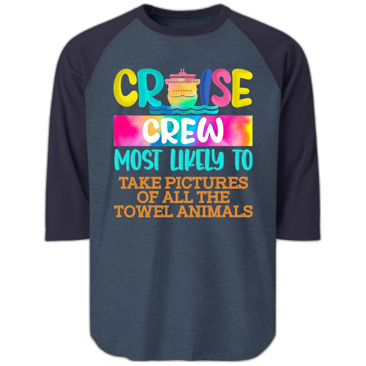 Cruise Crew Most Likely To Take Pictures Raglan 3/4 in Heather Denim Navy