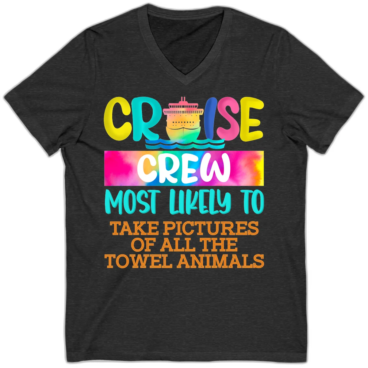 Cruise Crew Most Likely To Take Pictures V-Neck in Dark Grey Heather