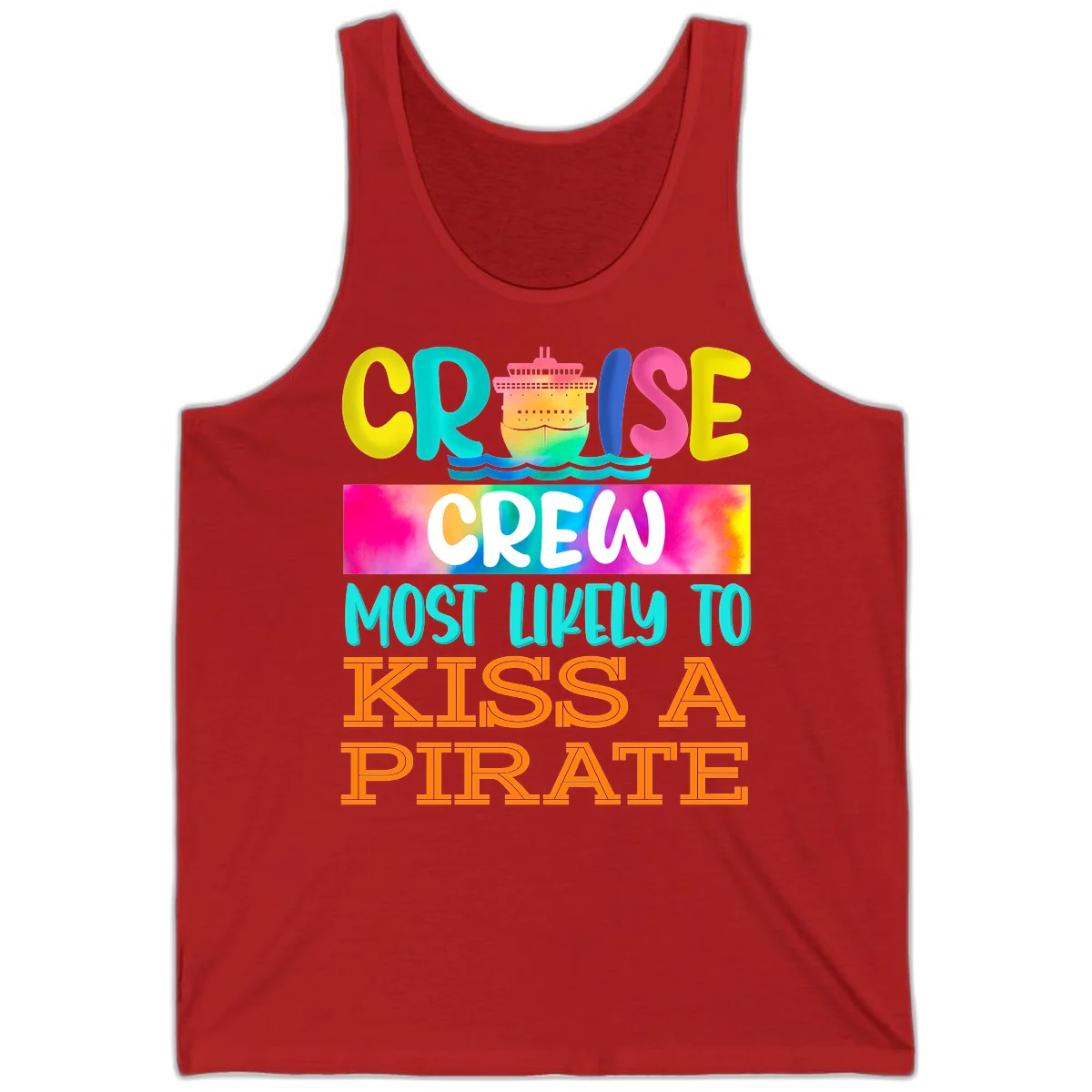 Cruise Crew Most Likely To Kiss A Pirate Tank in Red