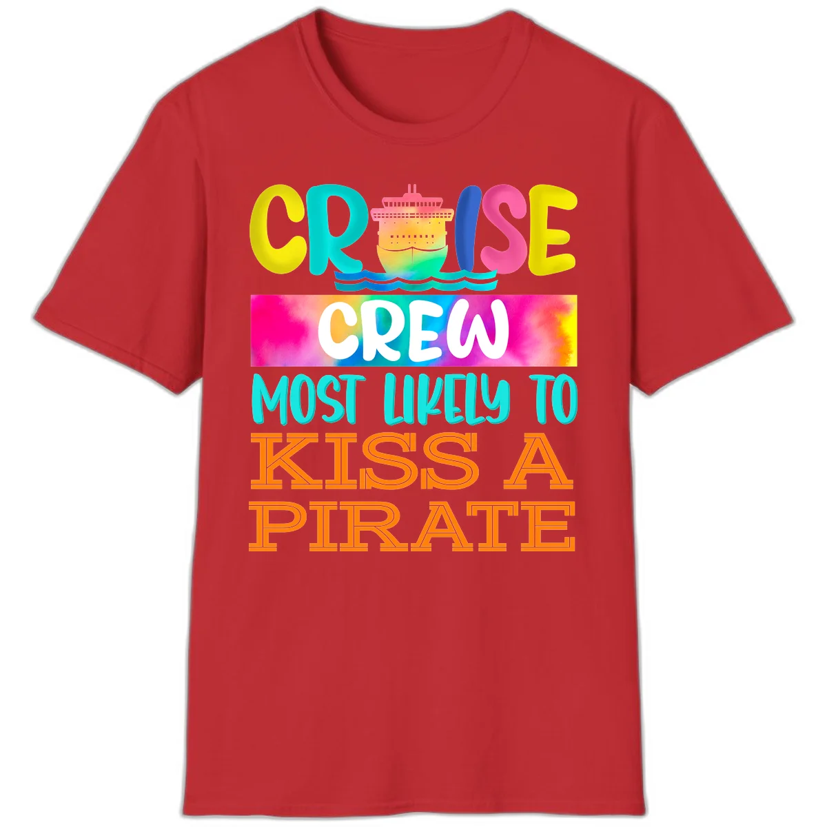 Cruise Crew Most Likely To Kiss A Pirate T-Shirt in Red