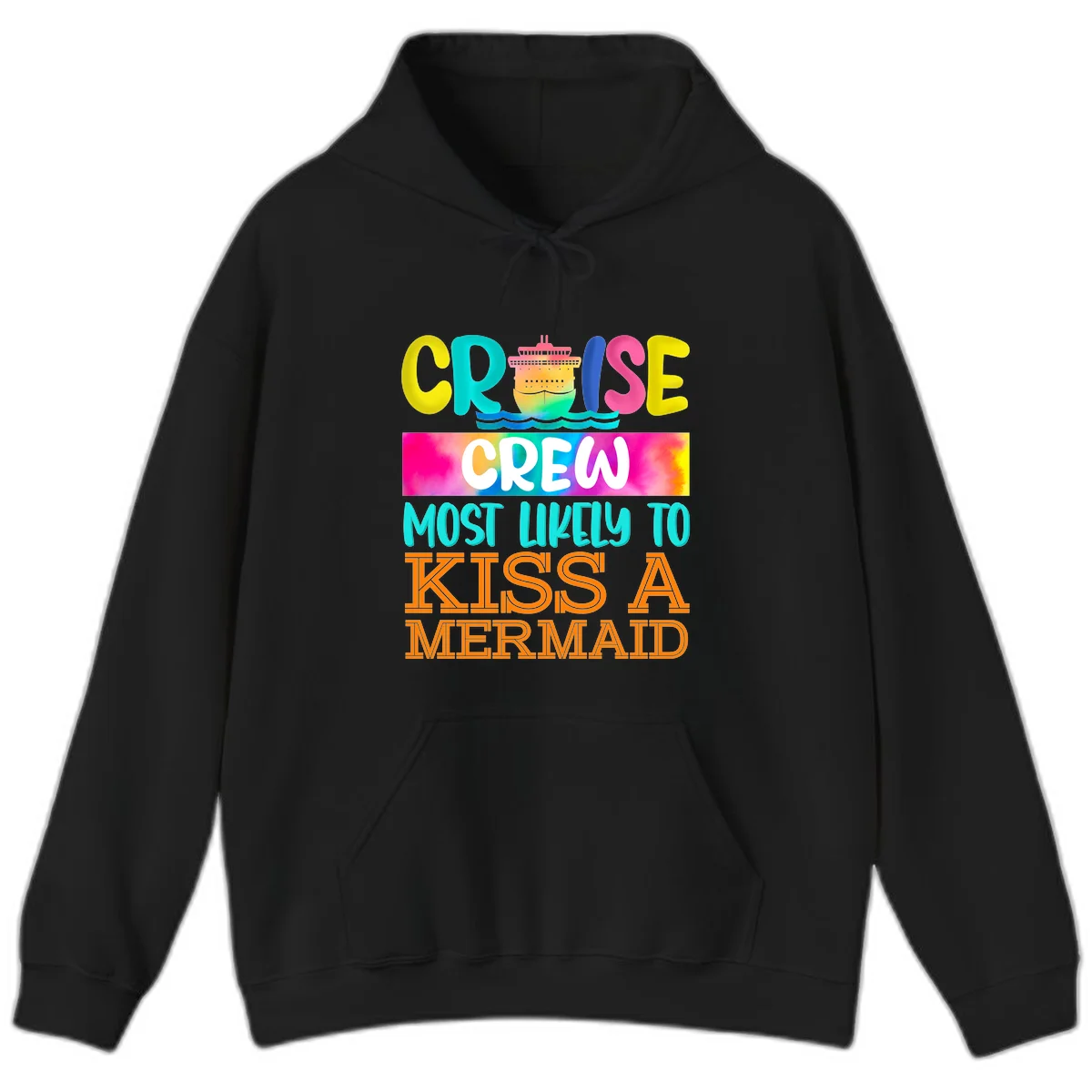 Cruise Crew Most Likely To Kiss A Mermaid Hoodie in Black