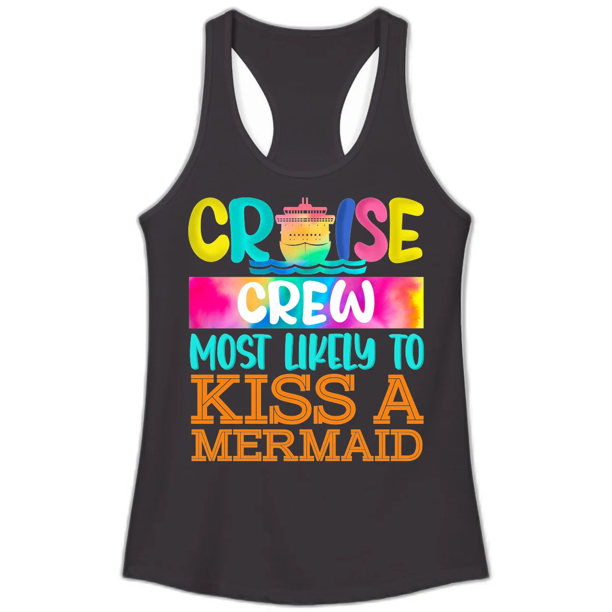 Cruise Crew Most Likely To Kiss A Mermaid Ladies Tank in Black