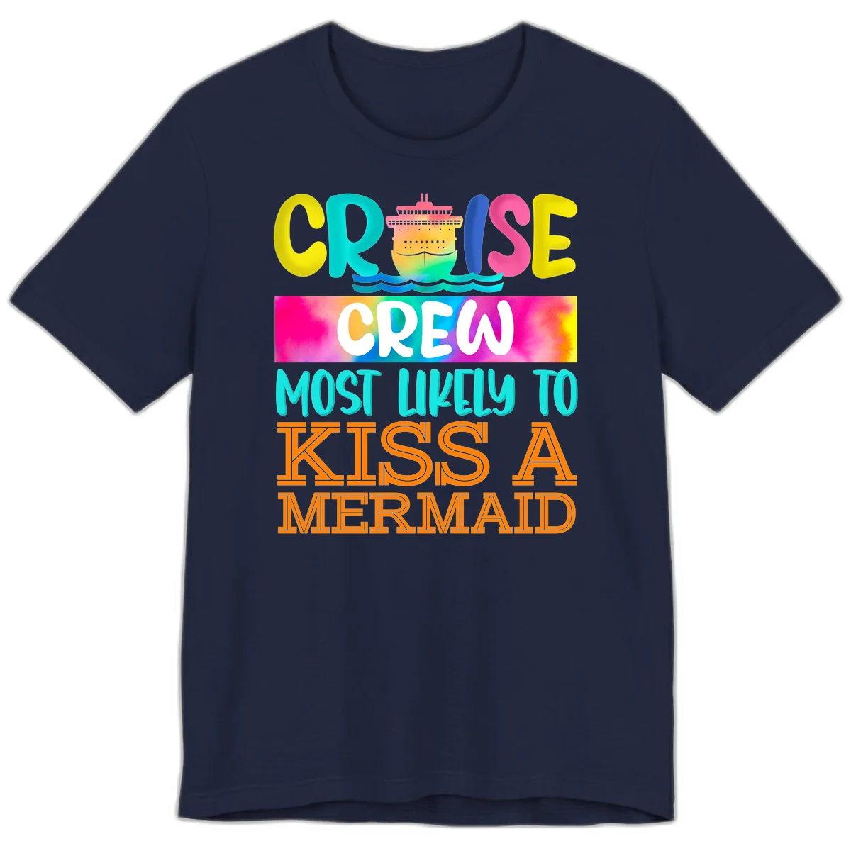 Cruise Crew Most Likely To Kiss A Mermaid Premium T-Shirt in Navy