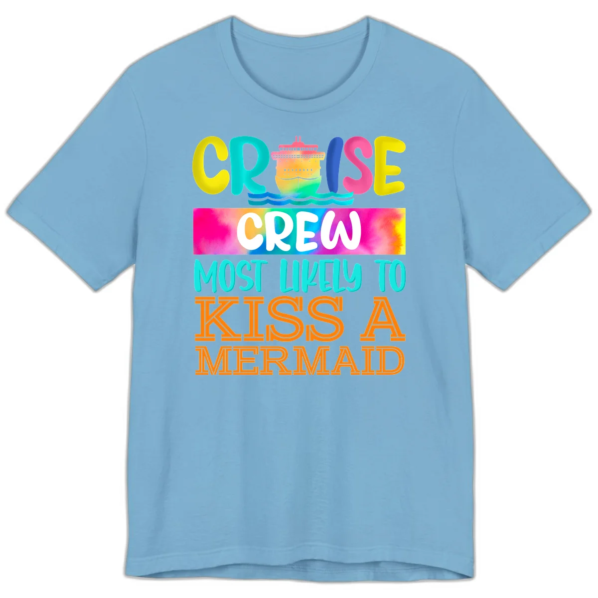 Cruise Crew Most Likely To Kiss A Mermaid Premium T-Shirt in Ocean Blue