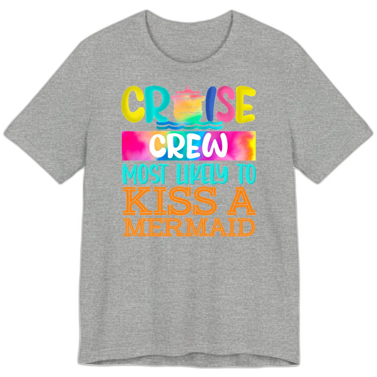 Cruise Crew Most Likely To Kiss A Mermaid Premium T-Shirt in Athletic Heather