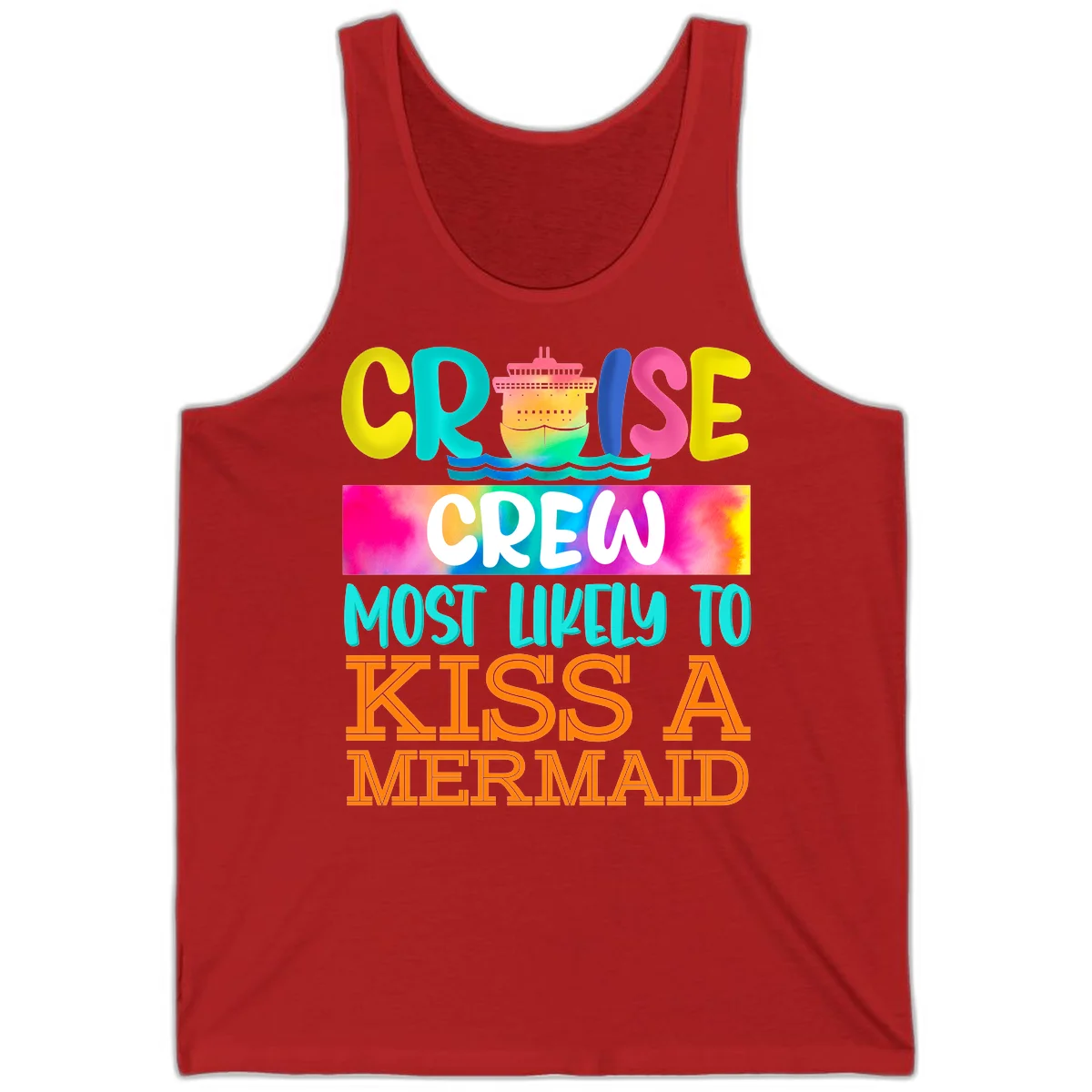 Cruise Crew Most Likely To Kiss A Mermaid Tank in Red